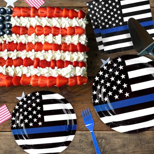 96Pcs Police Retirement Party Supplies Blue Line Plates Napkins Tableware