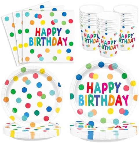 96pcs Happy Birthday Plates Napkins with Polka Dots