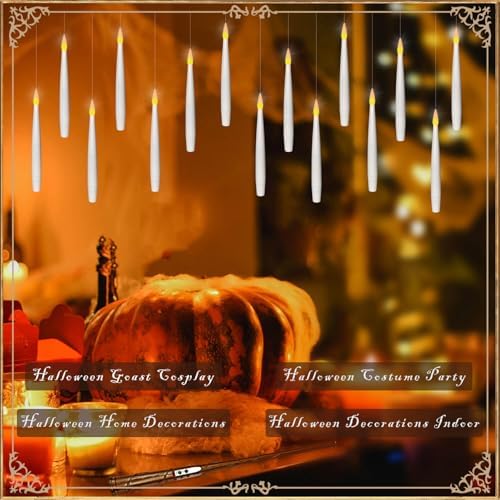 Floating Candles with Magic Wand Remote and Realistic Halloween Plastic Spiders