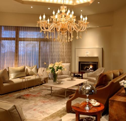 Amber Gold Crystal Chandelier with 18 Lights
