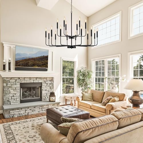Black Industrial Metal Chandeliers 18-Lights 2-Tier Farmhouse Dining Room Light Fixture