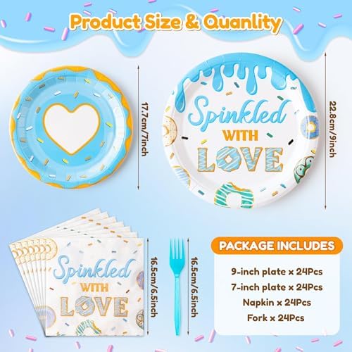 Blue Donut Themed Baby Shower Tableware Set 96Pcs