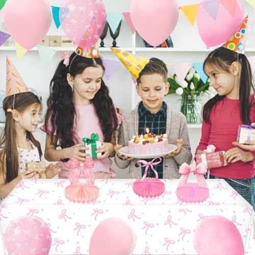 3 Pack Pink Bow Themed Party Tablecloths