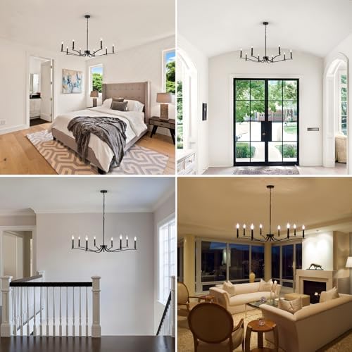 Black Chandelier 8 Light Industrial Farmhouse Hanging Light Fixture