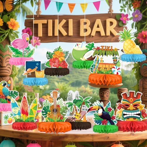 Hawaiian Luau Party Decor Set with Honeycomb Centerpieces