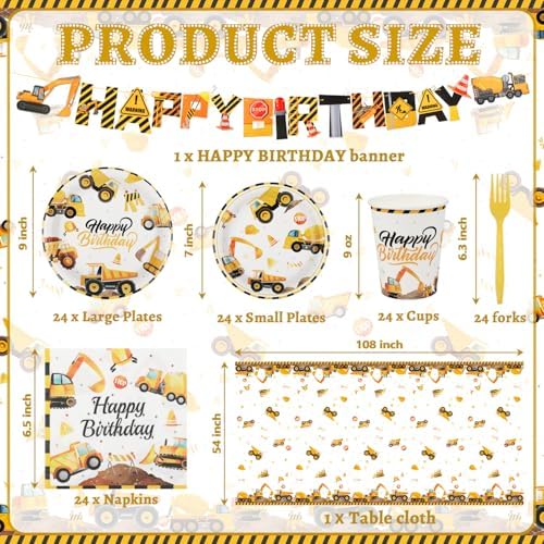 122Pcs Construction Birthday Party Set for 24 Guests