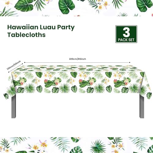 3 Pack Hawaiian Luau Tablecloths 51x86 Inch Decorations