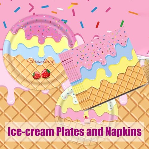 40Pcs Ice Cream Napkins and Plates Party Set