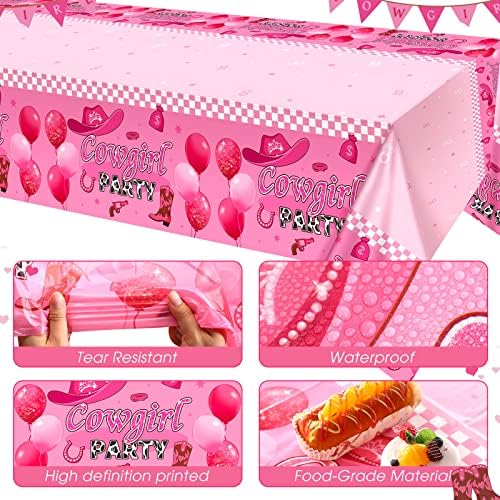 HyDren 3 Pcs Pink Cowgirl Tablecloth 54x108 Inch Party Decor