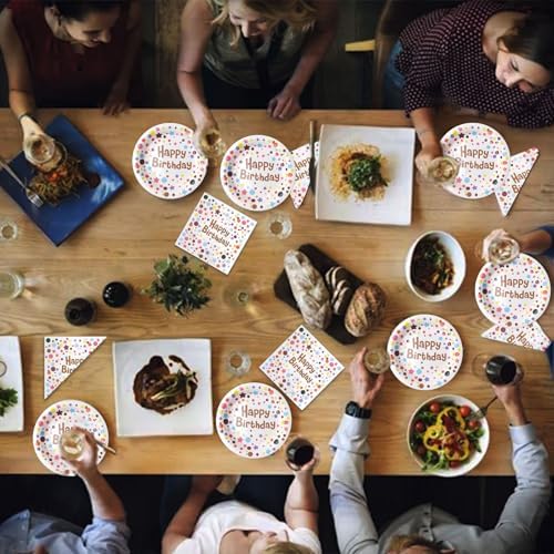 120 Pcs Happy Birthday Paper Plates and Napkins Set