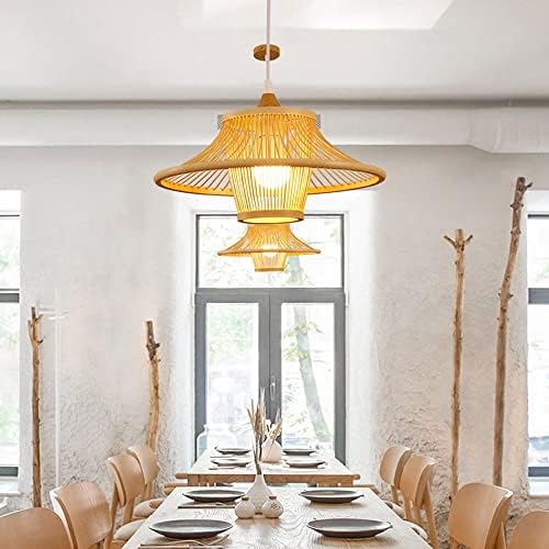 Modern Industrial Bamboo Chandelier with Wicker Shade