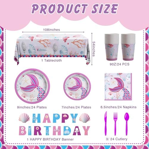 Mermaid Birthday Decorations Set 170 Pcs 24 Serves