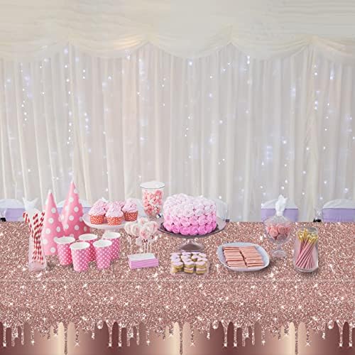6pcs Pink Rose Gold Sequin Printed Tablecloths for Birthday Parties