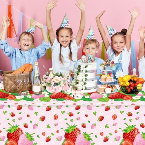3 Pcs Strawberry Tablecloth Birthday Banner Party Supplies