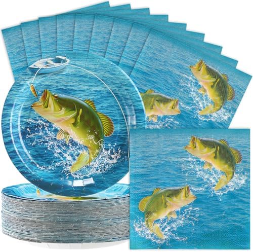 Yungyan 100 Pcs Fishing Party Plates and Napkins Set