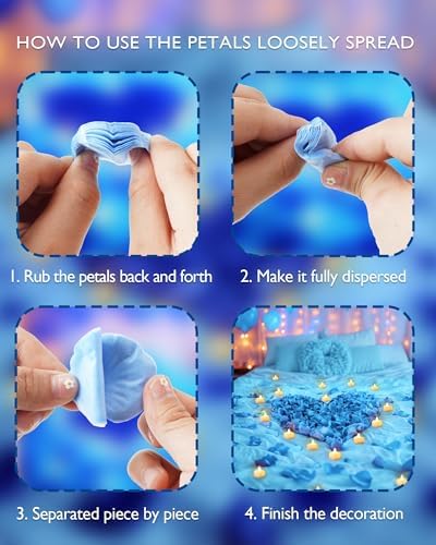 Homemory Romantic Blue Rose Petals and LED Candles Set