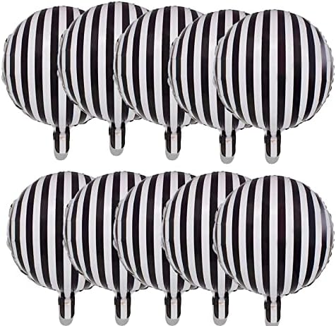 10 Pcs Black and White Striped Aluminum Balloons for Parties