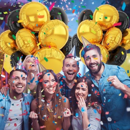 20PCS Black Gold Round Foil Balloons for Celebrations