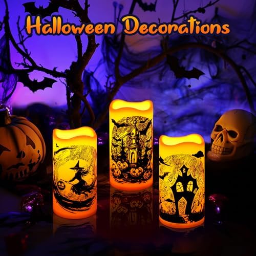 Linkax Halloween Flameless Candles with Decals 3 Pack