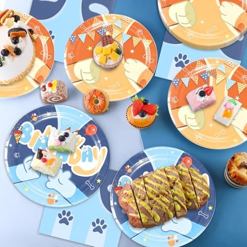 40 Pcs Cartoon Blue Dog Party Tableware Set with Plates Napkins