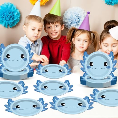 60Pcs Blue Axolotl Shaped Party Plates for Kids Birthday Baby Shower
