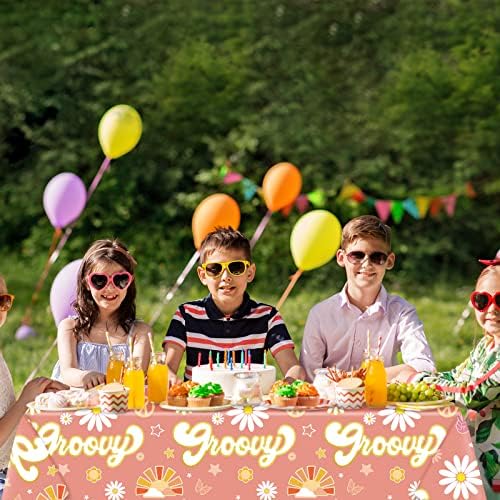 3 Pcs Groovy Table Covers Retro Daisy Rainbow Plastic Tablecloths