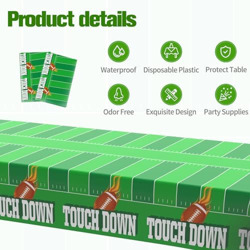 Vilnadu Football Tablecloth 54x108 Inch 2Pcs Touchdown Cover