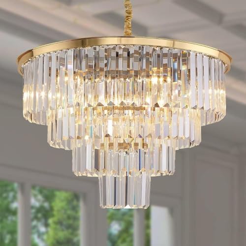 Gold Plated Crystal Chandelier 4-Tier Dining Room Light