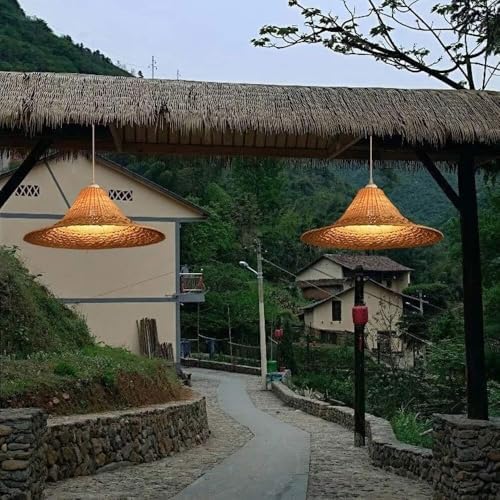 Vintage Bamboo Ceiling Lamp with Basket