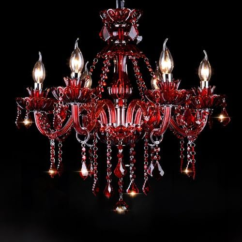 Red 6 Lights Crystal Chandelier with E12 Base