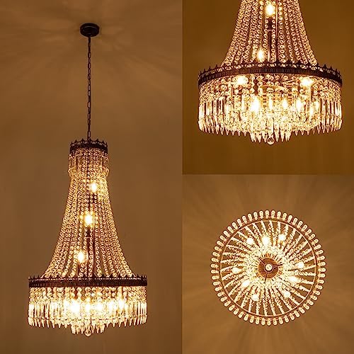 TOCHIC 9 Light Crystal Chandelier with Antique Bronze Frame