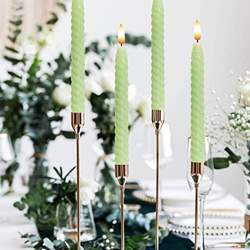Flameless Taper Candles Green Pastel 3D Wick LED 6 Pack