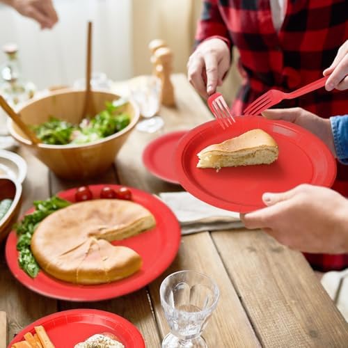 96 Pcs Red Paper Plates and Napkins Set for Parties