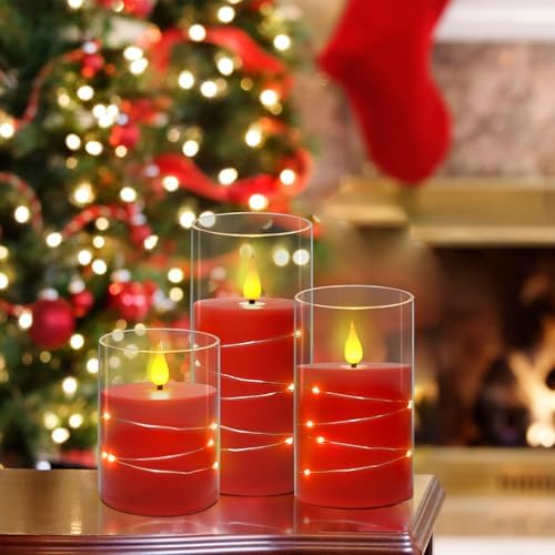 Da by Flameless Candles with Remote Control Set of 3 Red