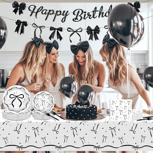Lecheme Black Bow Birthday Decorations Set