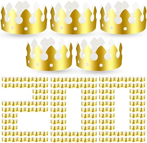 Crtiin 200 Pcs Gold Paper Crowns for Birthday Party Headwear