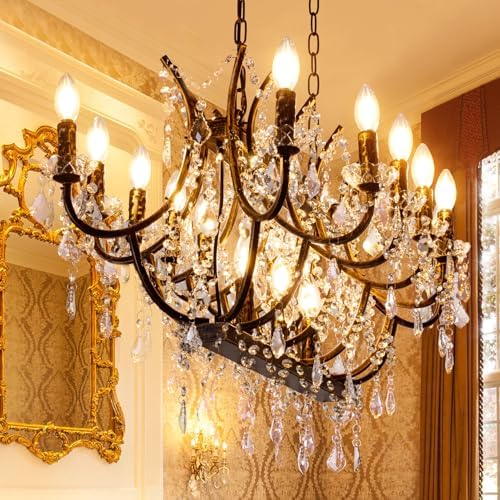 TOCHIC Crystal Chandelier 15 Lights Farmhouse Decor