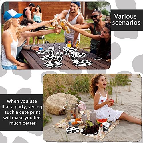 Lewtemi 100 Pcs Cow Print Party Tableware Set