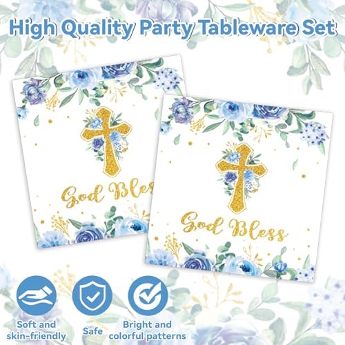God Bless Baptism Plates Napkins Fork Set for 24 Guests