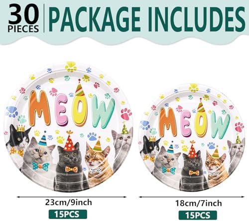 Meow Cat Theme Plates 7 9 - 30Pcs Disposable Tableware for Party