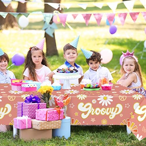 3 Pcs Groovy Table Covers Retro Daisy Rainbow Plastic Tablecloths