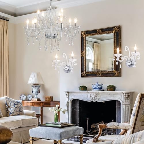 CRYSTOP 12 Lights Crystal Candle Chandelier 2 Lights Wall Sconce