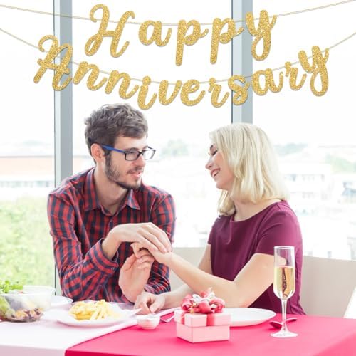 Glitter Happy Anniversary Banner for Wedding and Celebration