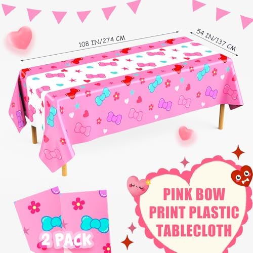 Oudain 2 Pcs Pink Kitten Tablecloths for Birthday Party