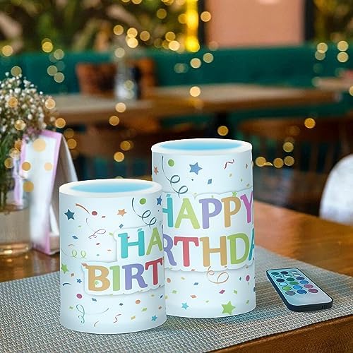 SUABO Happy Birthday Flameless Candles with LED Remote Timer