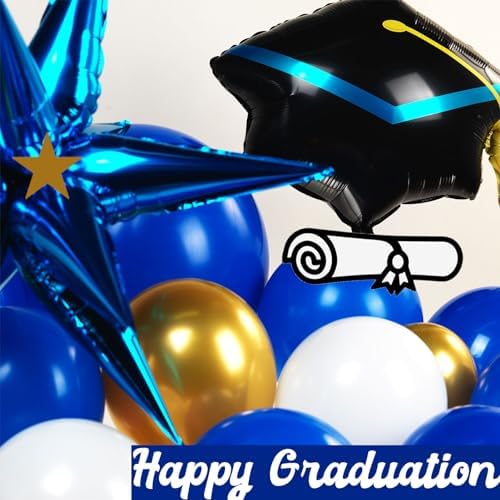 Royal Blue and Gold Graduation Balloon Garland Kit 109Pcs