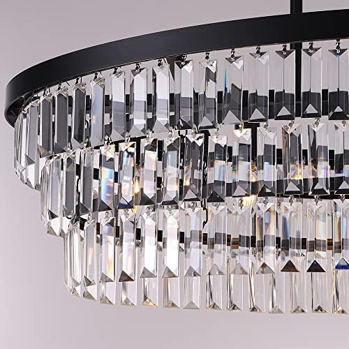 TOCHIC 40 Inch Farmhouse Black Crystal Chandelier