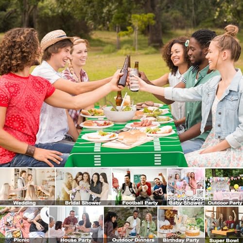 QISOLIY Football Field Tablecloths 3 Pack - Disposable Plastic 54x108 Inch Party Covers