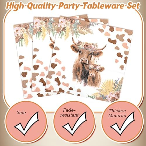 Sunnyray 96 Pcs Highland Cow Party Tableware Set