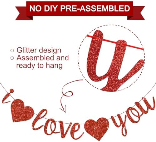 Glitter Red I Love You Banner with Hearts